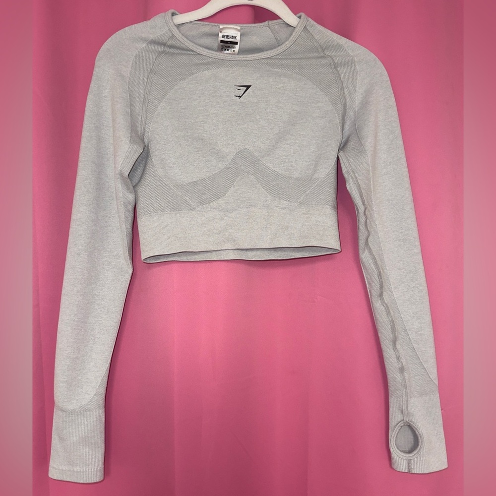 Gymshark Light Gray Long Sleeve Crop Top